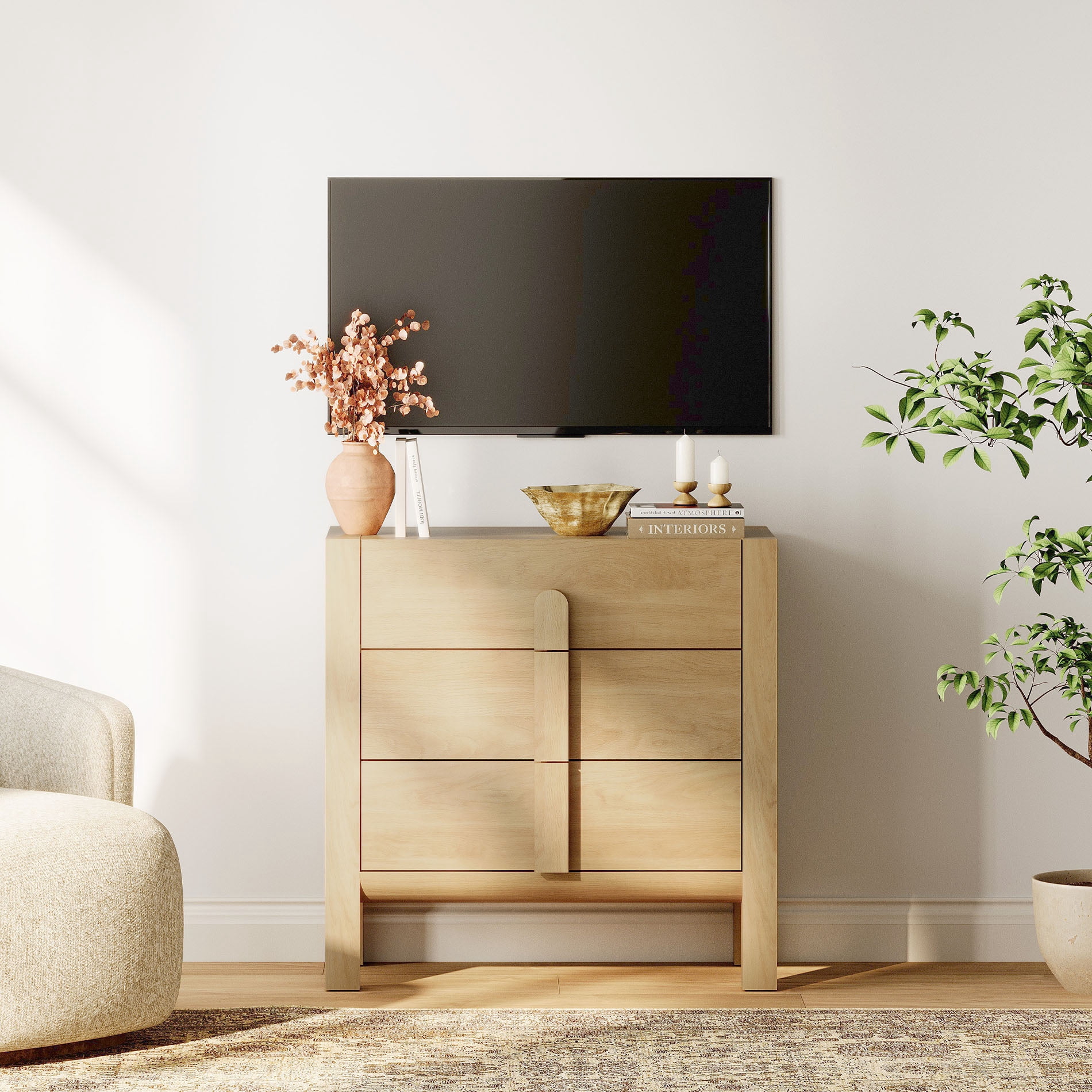 31.5" Mid-Century Modern TV Stand, Dresser with 3 Drawers, Wooden TV Console with Storage for Living Room,Bedroom