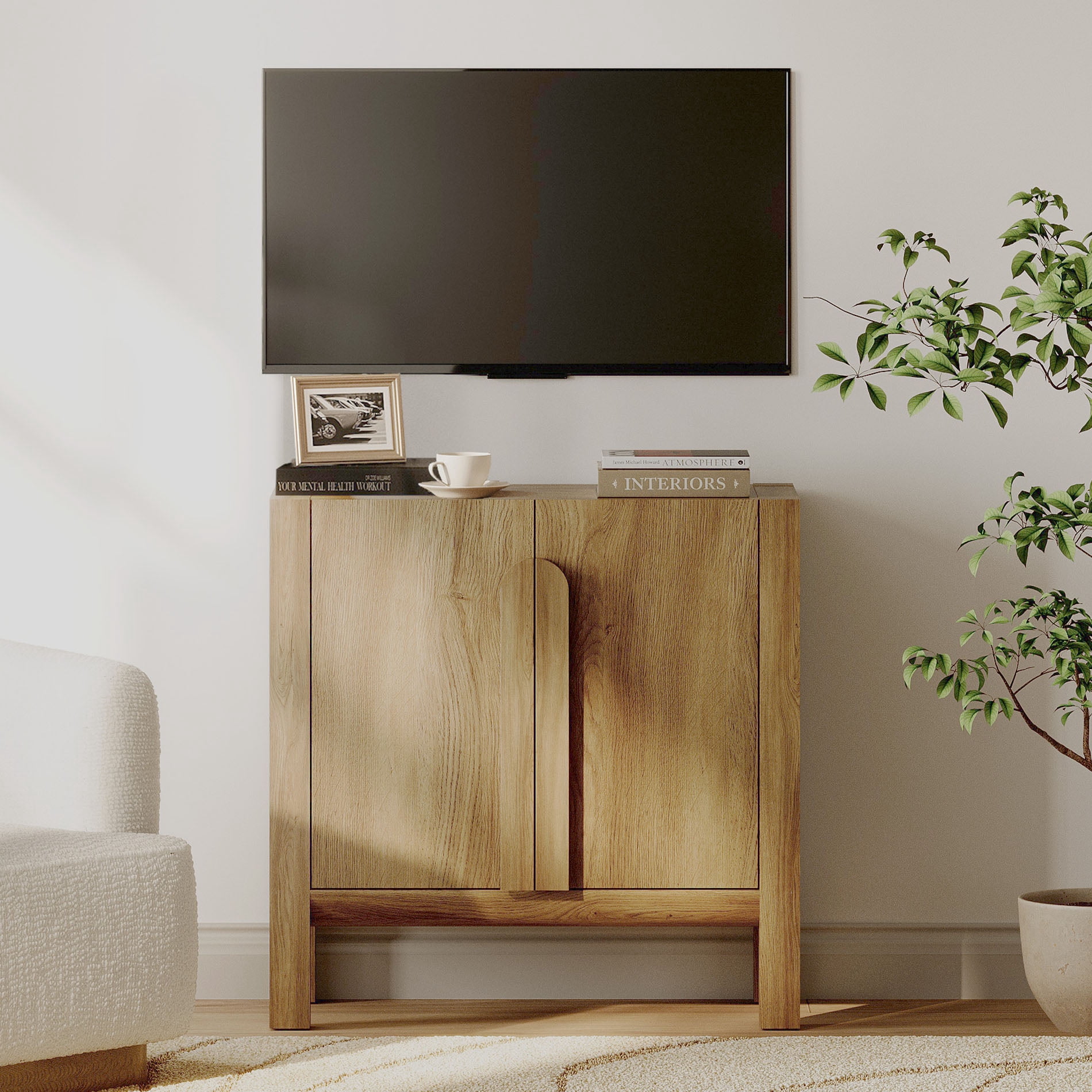 31.5" Mid-Century Modern TV Stand with Storage, Entertainment Center with 2 Doors and Adjustable Shelves,Wooden TV Console for Living Room