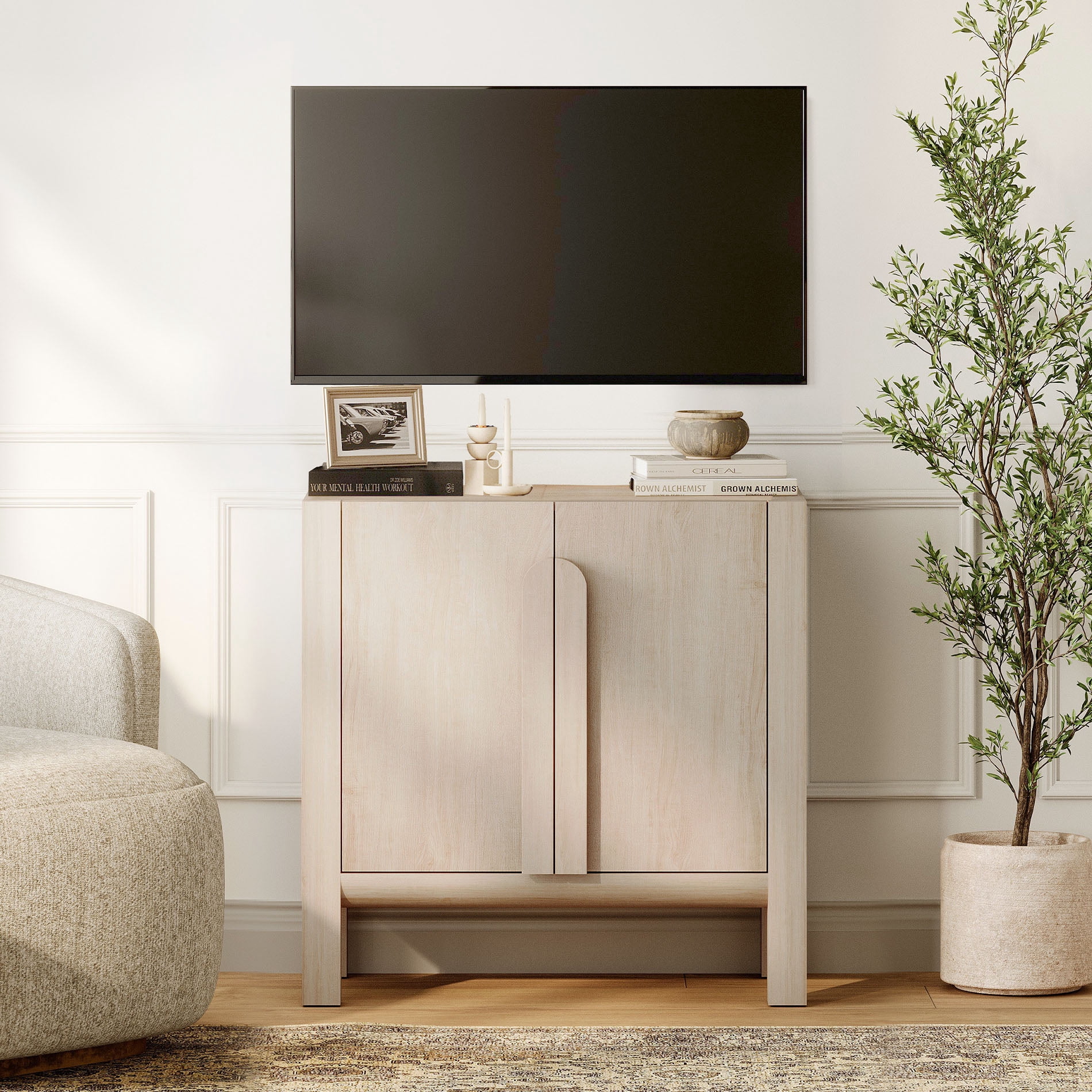 31.5" Mid-Century Modern TV Stand with Storage, Entertainment Center with 2 Doors and Adjustable Shelves,Wooden TV Console for Living Room