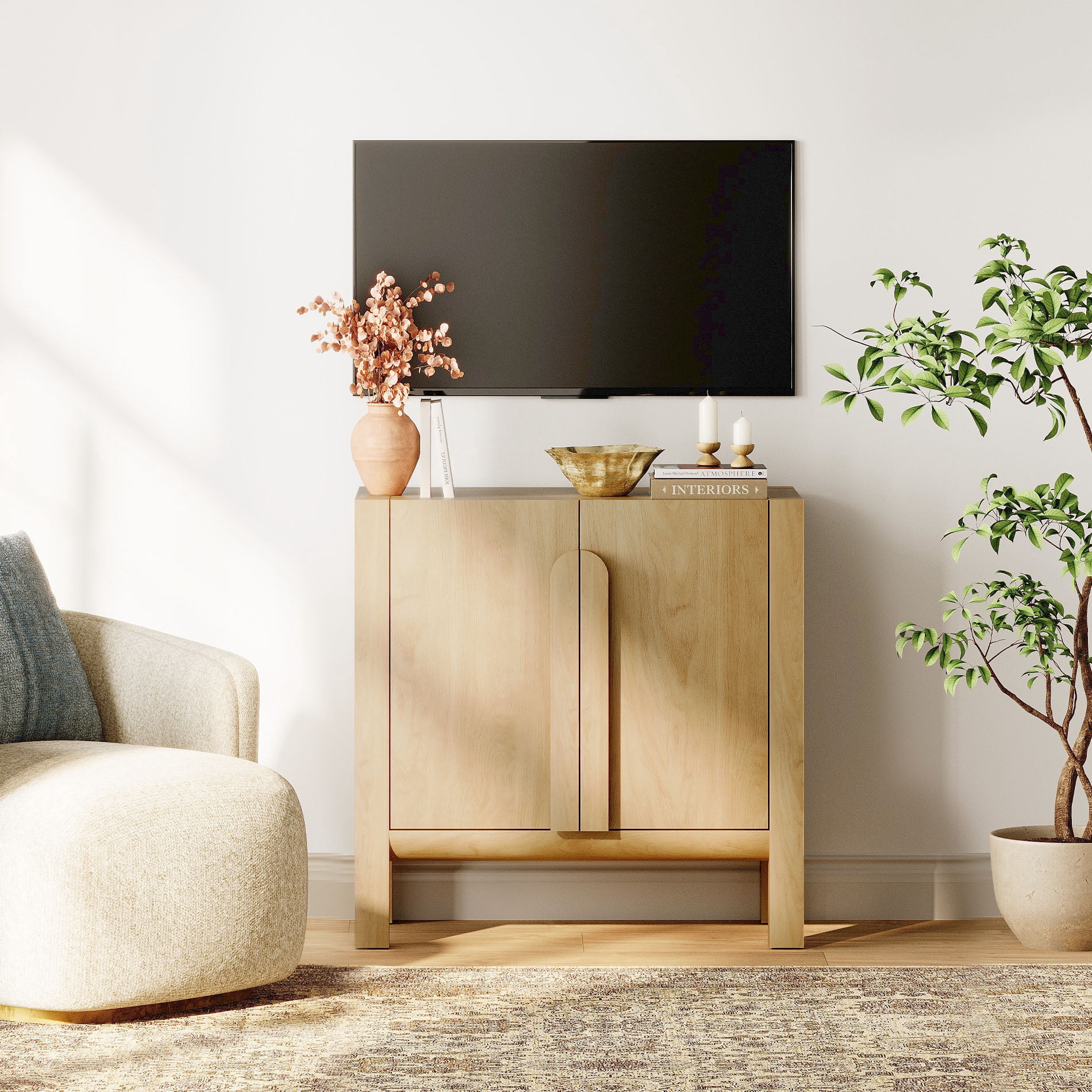 31.5" Mid-Century Modern TV Stand with Storage, Entertainment Center with 2 Doors and Adjustable Shelves,Wooden TV Console for Living Room