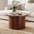 thumbnail image 1 of ROGALIS 31.5" Round Coffee Table, Tambour Design Coffee Table with Spacious Tabletop, Mid Century Modern Wood Coffee Table for Living Room,Walnut, 1 of 6