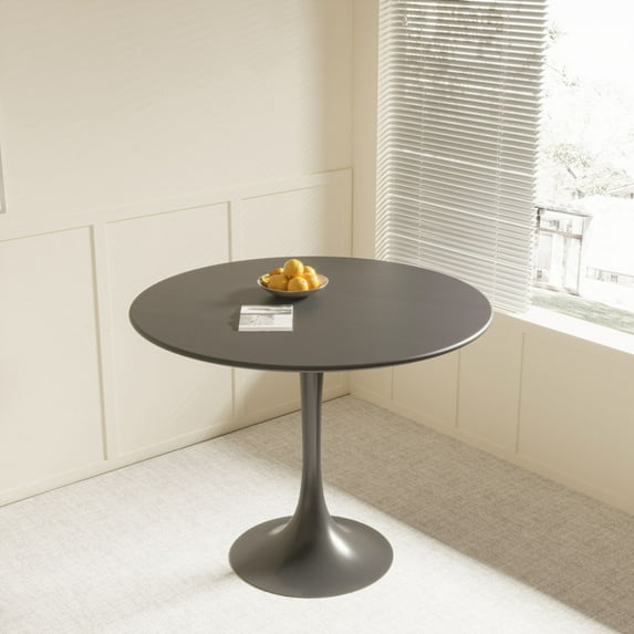 31.5 "Mid-century Round Tulip Dining Table, Kitchen Table for 2-4 People, Leisure End Table with MDF Table Top & Pedestal Base, Office Living Room Table, Black