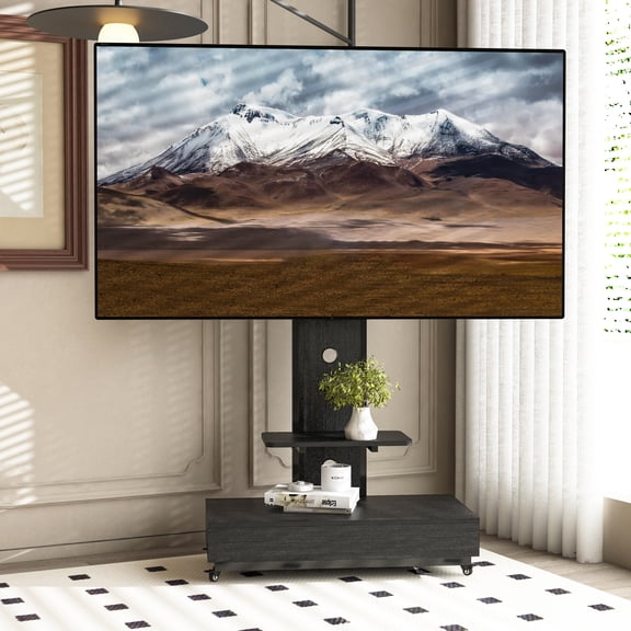 31.5" Mobile TV Stand with Drawer,TV Cart for 32-75 inches,Floor Stand with Mount and Lockable Wheels for Living Room,Bedroom,Offices,Black