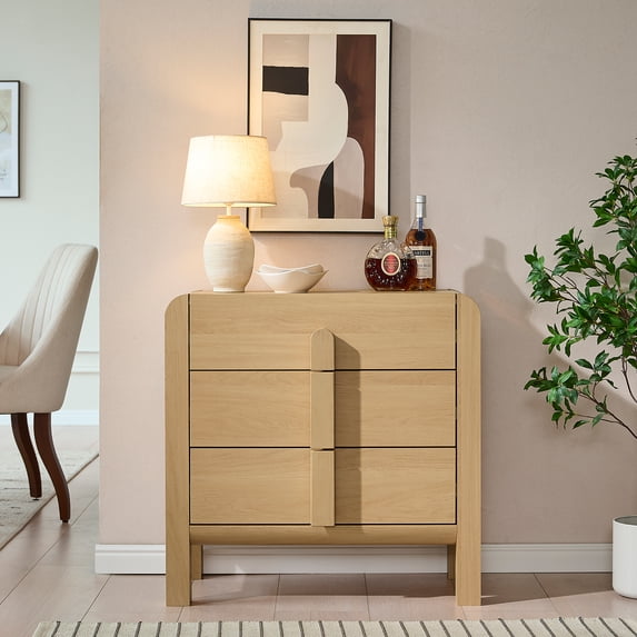 31.5" Modern 3-Drawer Dresser with Curved Profile Design, Mid Century Dresser Organizer Storage for Bedroom,Living room, Entryway