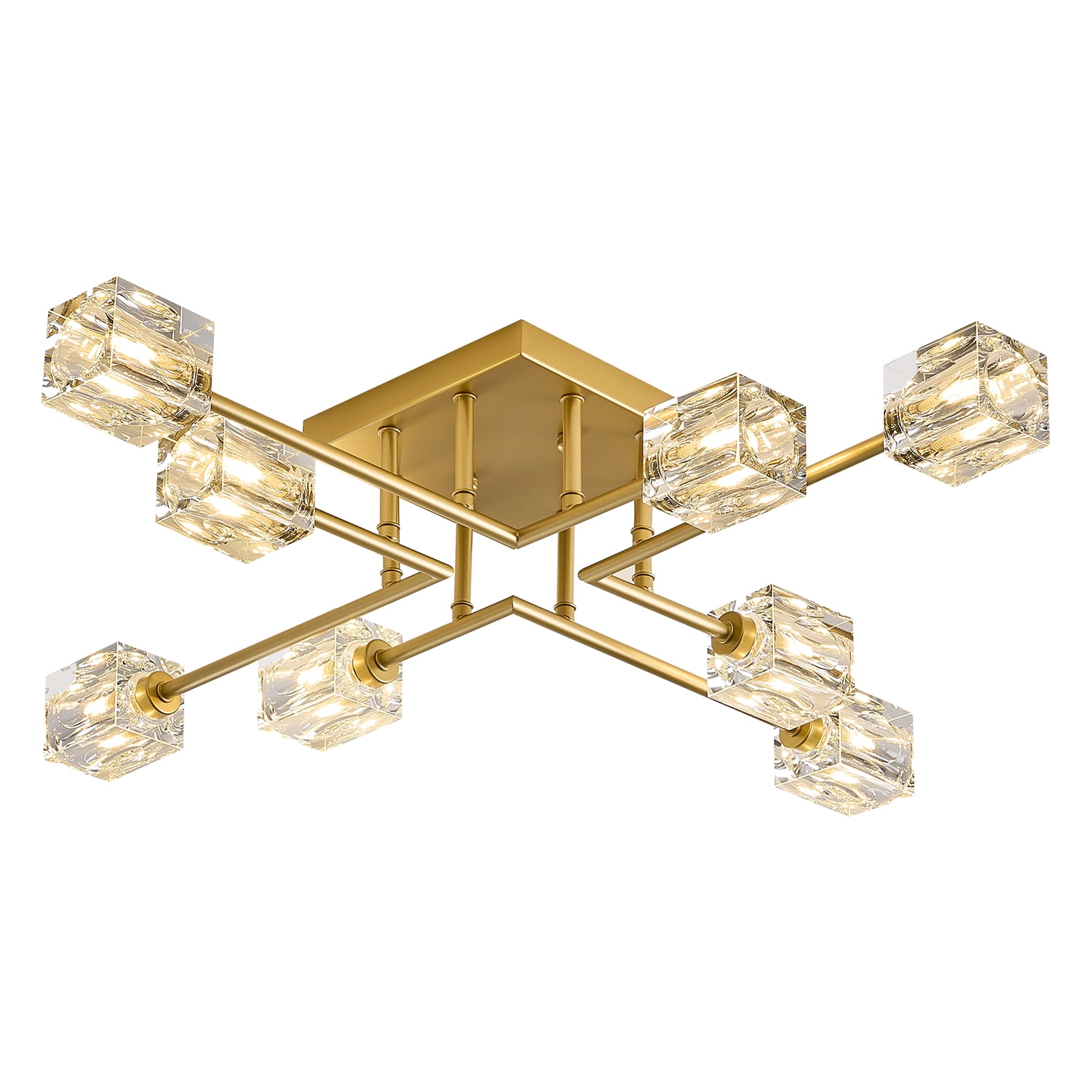 31.5" Modern Gold Sputnik Chandeliers 8-Light Crystal Semi Flush Mount ...