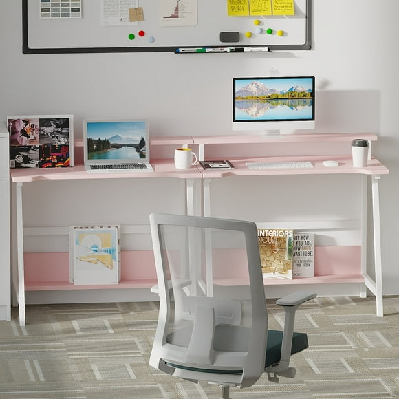 31.5"Modern Minimalist Computer Desk - Spacious Work Surface & Engineered Wood - Pink for Home Office & Dorms"