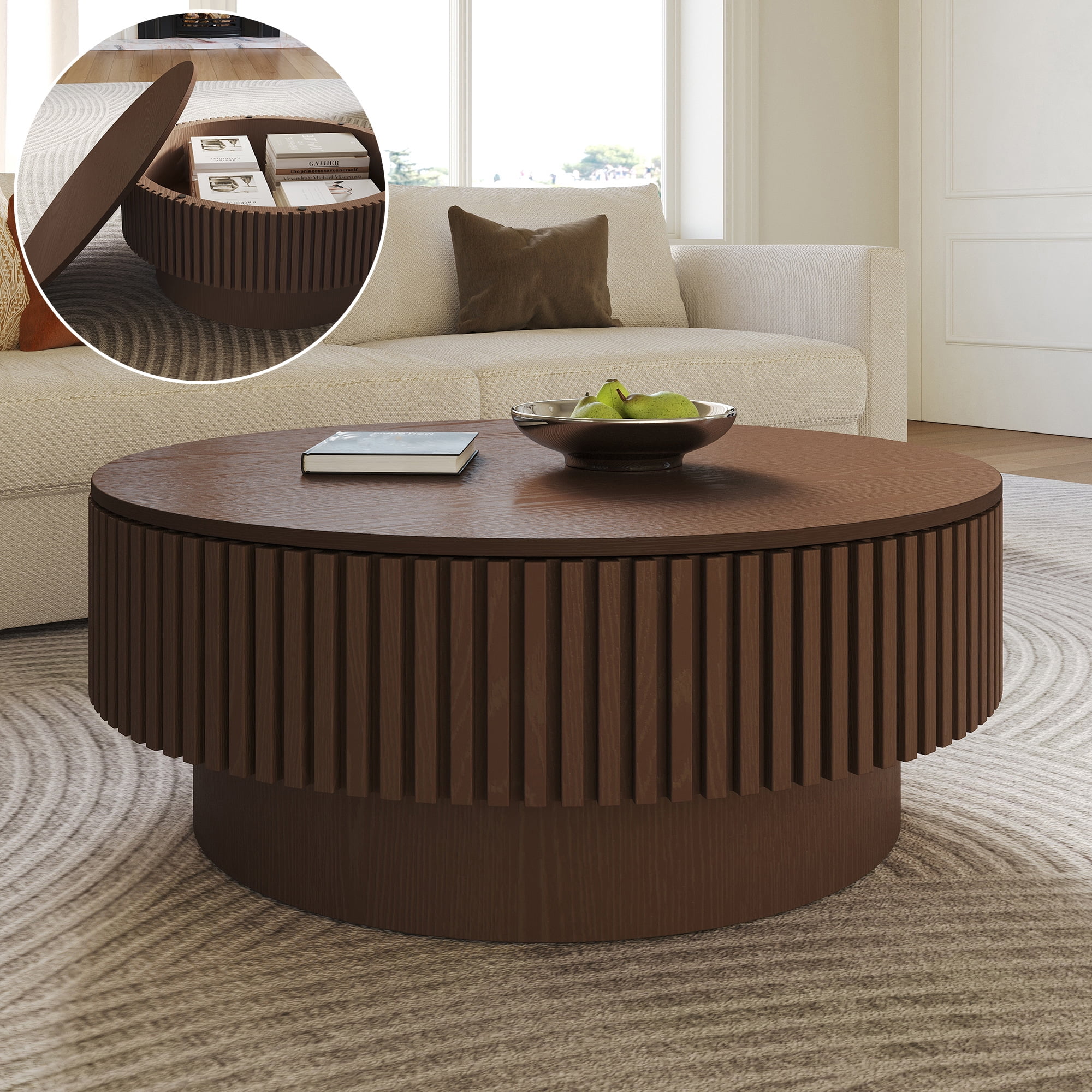 31.5" Modern Round Coffee Table with Hidden Storage for Living Room ...