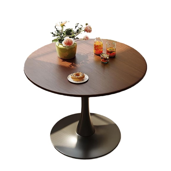 31.5" Modern Round Dining Table, Holaki Small Space Kitchen Table with MDF Top & Metal Base for Dining Room, Living Room, Coffee Corner, Walnut