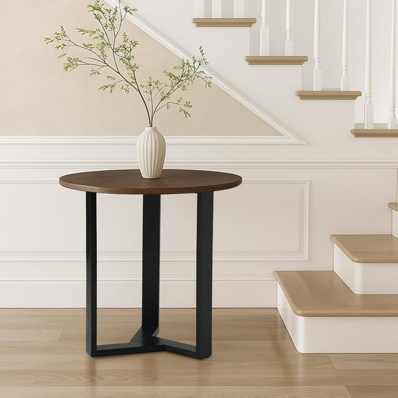 31.5" Modern Round Dining Table with Brown Top and Solid Wood Legs, Small Kitchen Table for Dining Room, Balcony, Coffee Corner