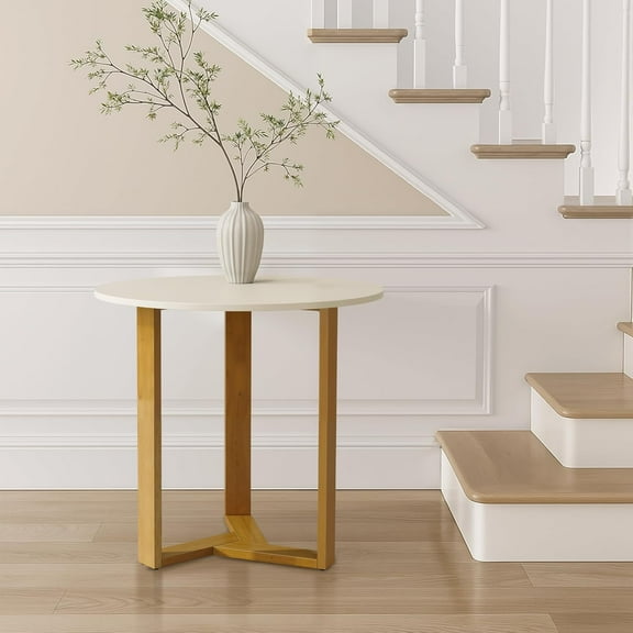 31.5" Modern Round Dining Table with White Top and Solid Wood Legs, Small Kitchen Table for Dining Room, Balcony, Coffee Corner