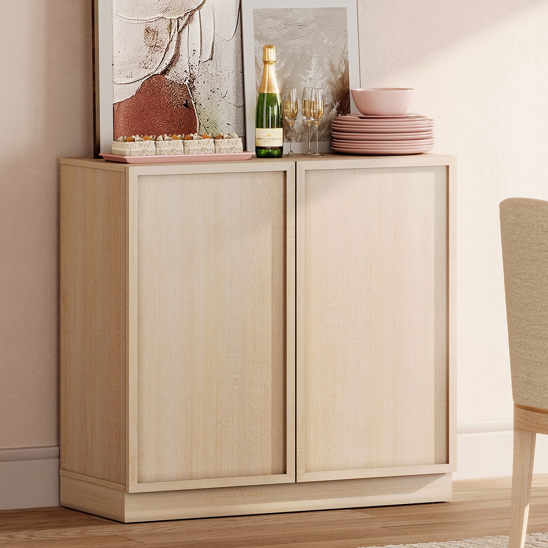 31.5" Modern Sideboard Buffet Cabinet with 2 Doors, Multifunctional Sideboard with Large Storage and Adjustable Shelf, Beige