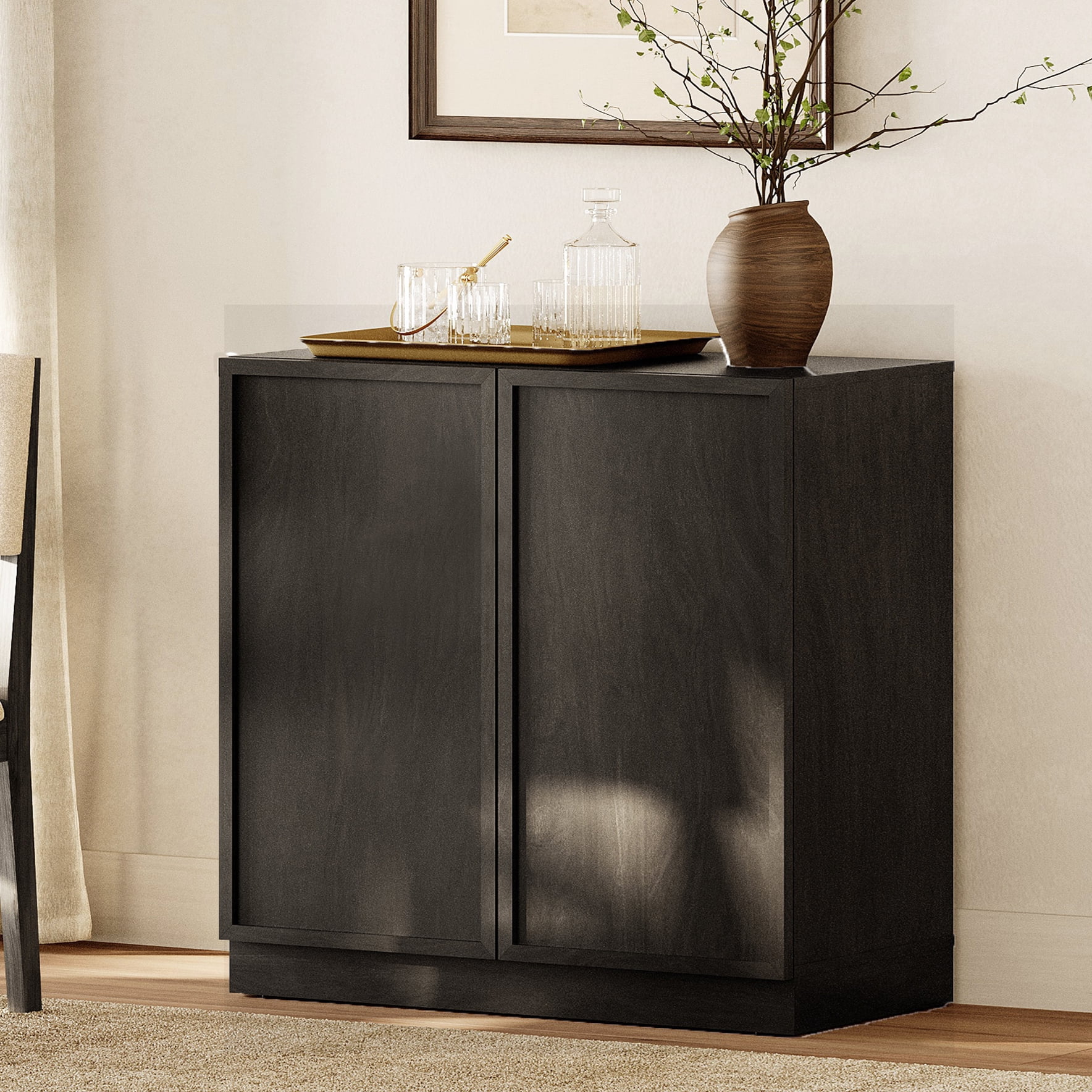 31.5" Modern Sideboard Buffet Cabinet with 2 Doors, Multifunctional Sideboard with Large Storage and Adjustable Shelf, Black