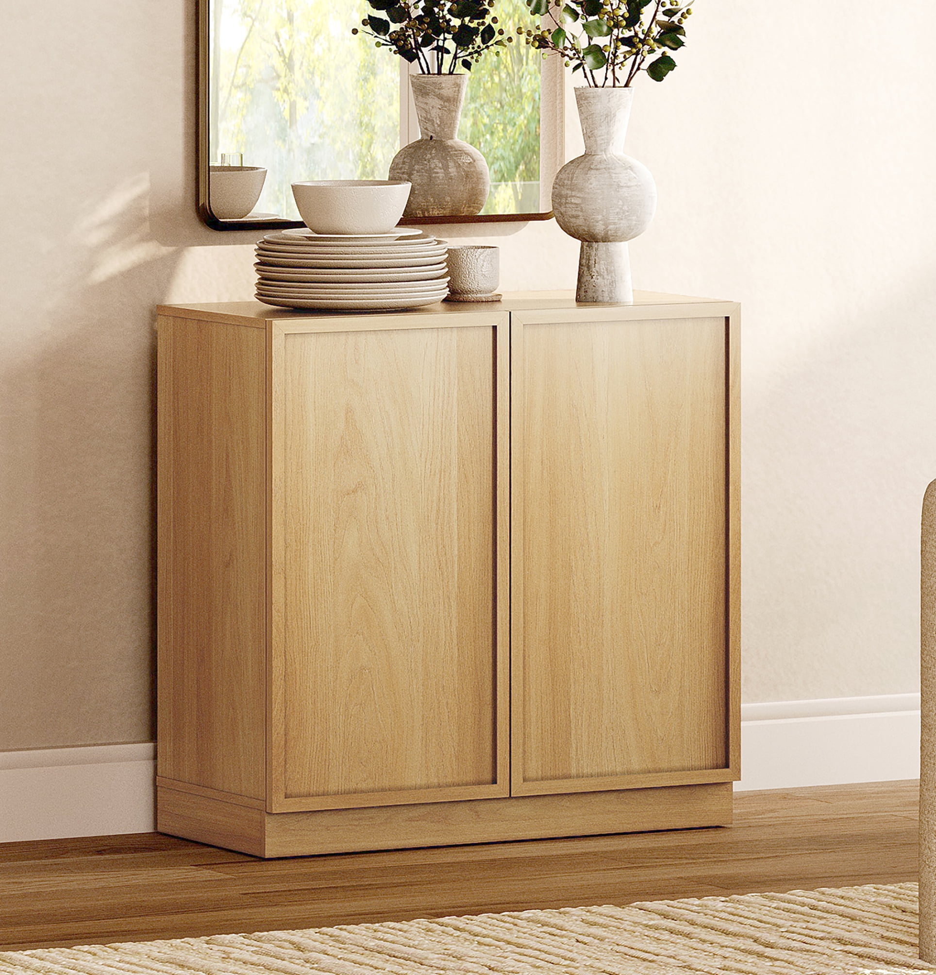 31.5" Modern Sideboard Buffet Cabinet with 2 Doors, Multifunctional Sideboard with Large Storage and Adjustable Shelf, Oak