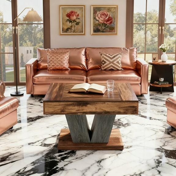 31.5" Modern Square Coffee Table, Sturdy Wood Center Table for Living Room, 220LBS Load MDF Top Cocktail Tea Accent Table with Adjustable Foot Pads & Easy Assembly