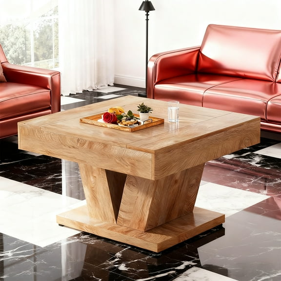 31.5" Modern Square Coffee Table, Wood Center Table for Living Room - 220LBS Load MDF Top Cocktail Tea Accent Table with Adjustable Foot Pads & Quick Assembly