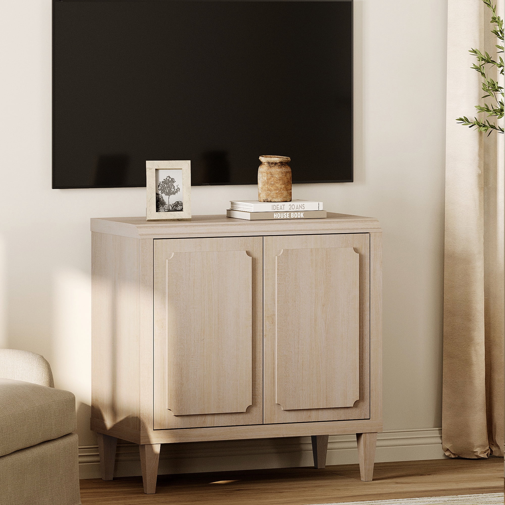 31.5" Modern TV Stand with Storage, Entertainment Center for Living Room, Light Oak