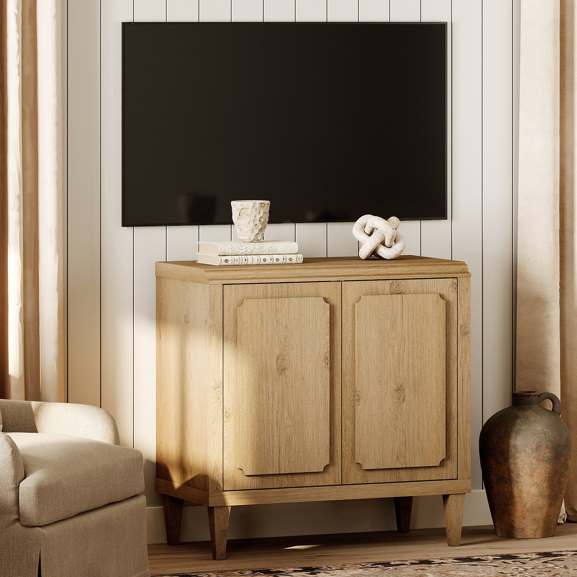 31.5" Modern TV Stand with Storage, Entertainment Center for Living Room, Oak
