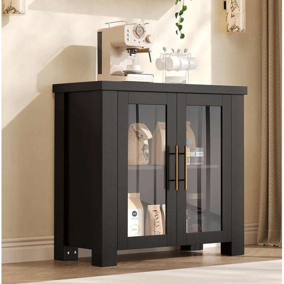 31.5" Modern Wood Sideboard Buffet Cabinet with 2 Tempered Glass Doors, Adjustable Shelves Farmhouse Credenza Console Table for Dining Room, Kitchen, Living Room