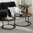 thumbnail image 1 of 31.5" Nesting Coffee Table Set of 2, Round Nesting Coffee Tables with Tempered Glass Top, End Tables with Metal Frame for Living Room, Bedroom, Grey Transparent Glass, 1 of 7