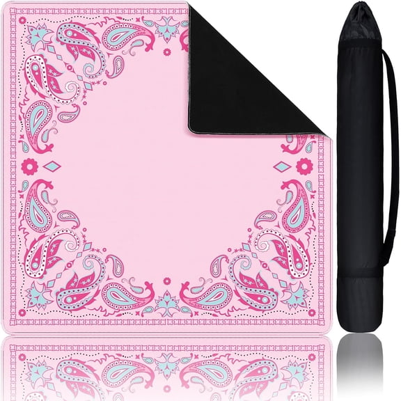 31.5 in Paisley Mahjong Mat with Black Carrying Bag Multi Purpose Game Mat Anti-Slip Noise-reducing Rubber Table Cover for Mahjong, Card, Board, Tile Games (Pink)