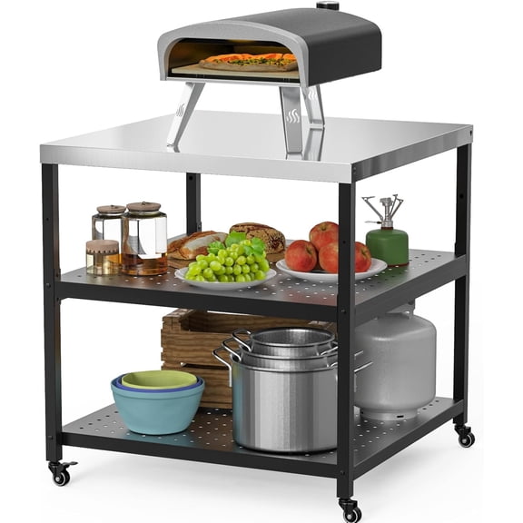 31.5 Pizza Oven Table, Modular Grill Cart, Movable Food Prep Workcart Stand