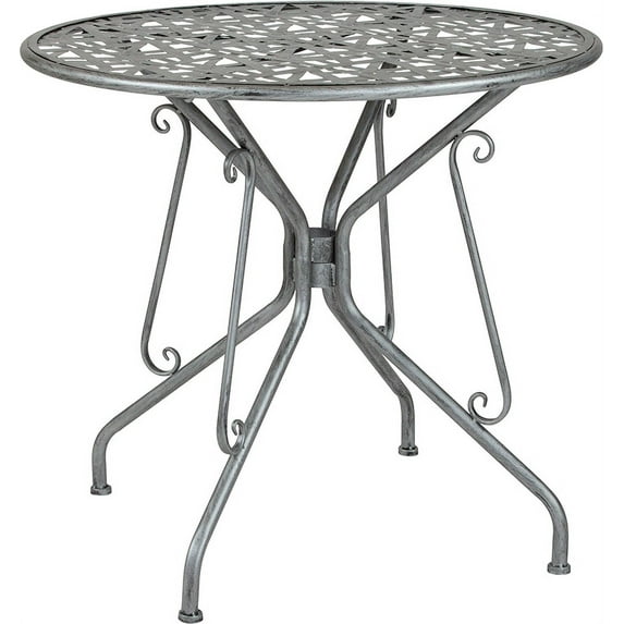 31.5"RD Antique Silver Garden Patio Table Outdoor Deck Decor