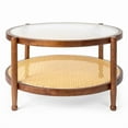 thumbnail image 1 of 31.5" Rattan Coffee Table - Round Tempered Glass Top , Hand-Woven Rattan Shelf, Rubberwood Frame, Indoor/Outdoor Use for Living Room, Patio, Bedroom, Balcony, 1 of 11