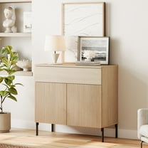 31.5" Reeded Accent Cabinet with 2 Doors and Drawer, Modern Credenza Storage Cabinet with Metal Legs for Living Room, Kitchen, Dining Room, Hallway