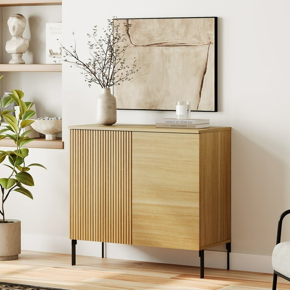 31.5" Reeded Accent Cabinet with Adjustable Shelves, Modern Credenza Storage Cabinet with Doors for Living Room, Kitchen, Dining Room, Hallway