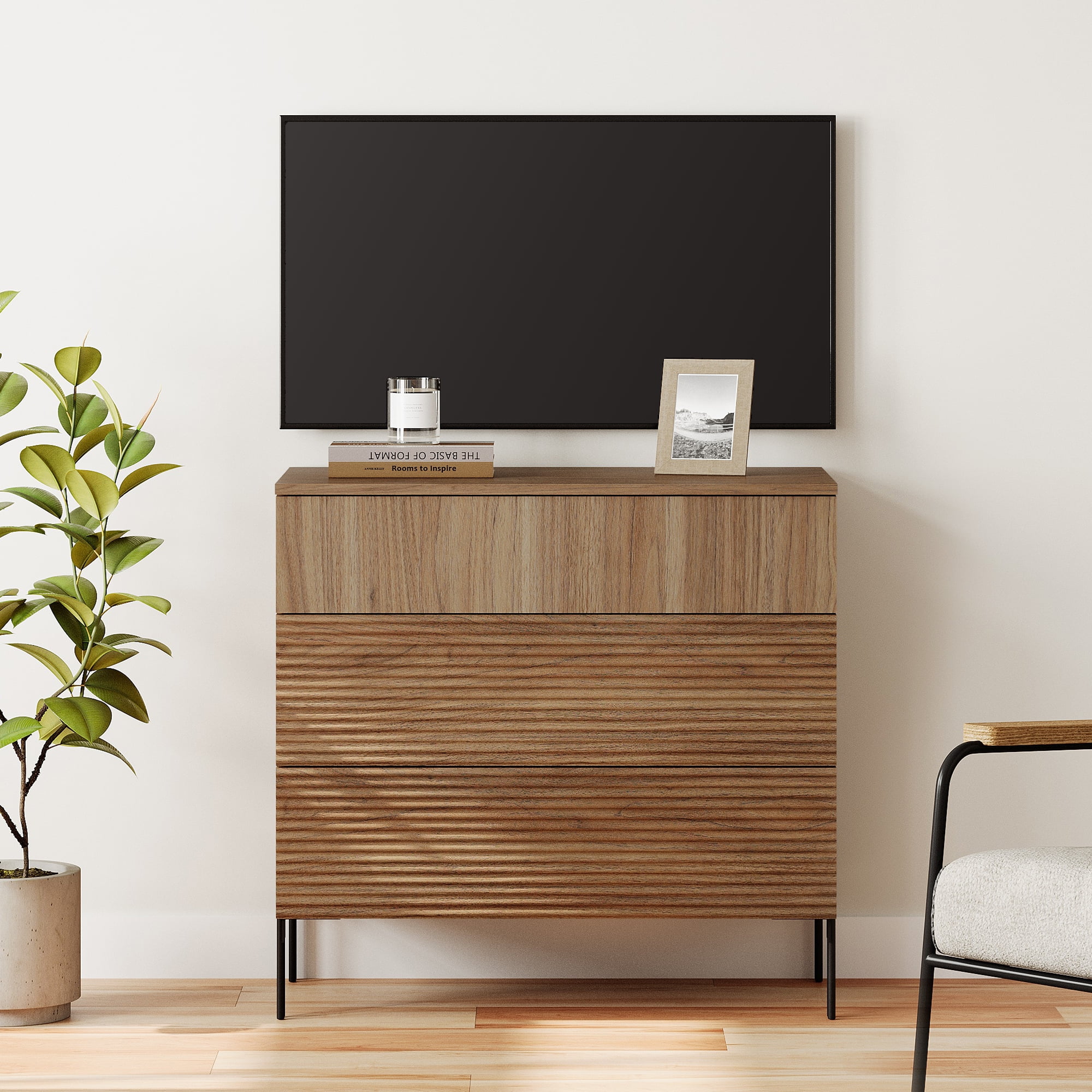 31.5" Reeded Dresser TV Stand, Modern Minimalist Entertainment Center, Wooden TV Console with Storage for Living Room,Bedroom