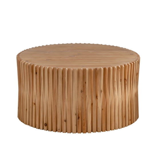 31.5" Retro Fashion Style Cylindrical Coffee Table with Vertical Texture Relief Design,Suitable for Living Room,Office,and Dining Room