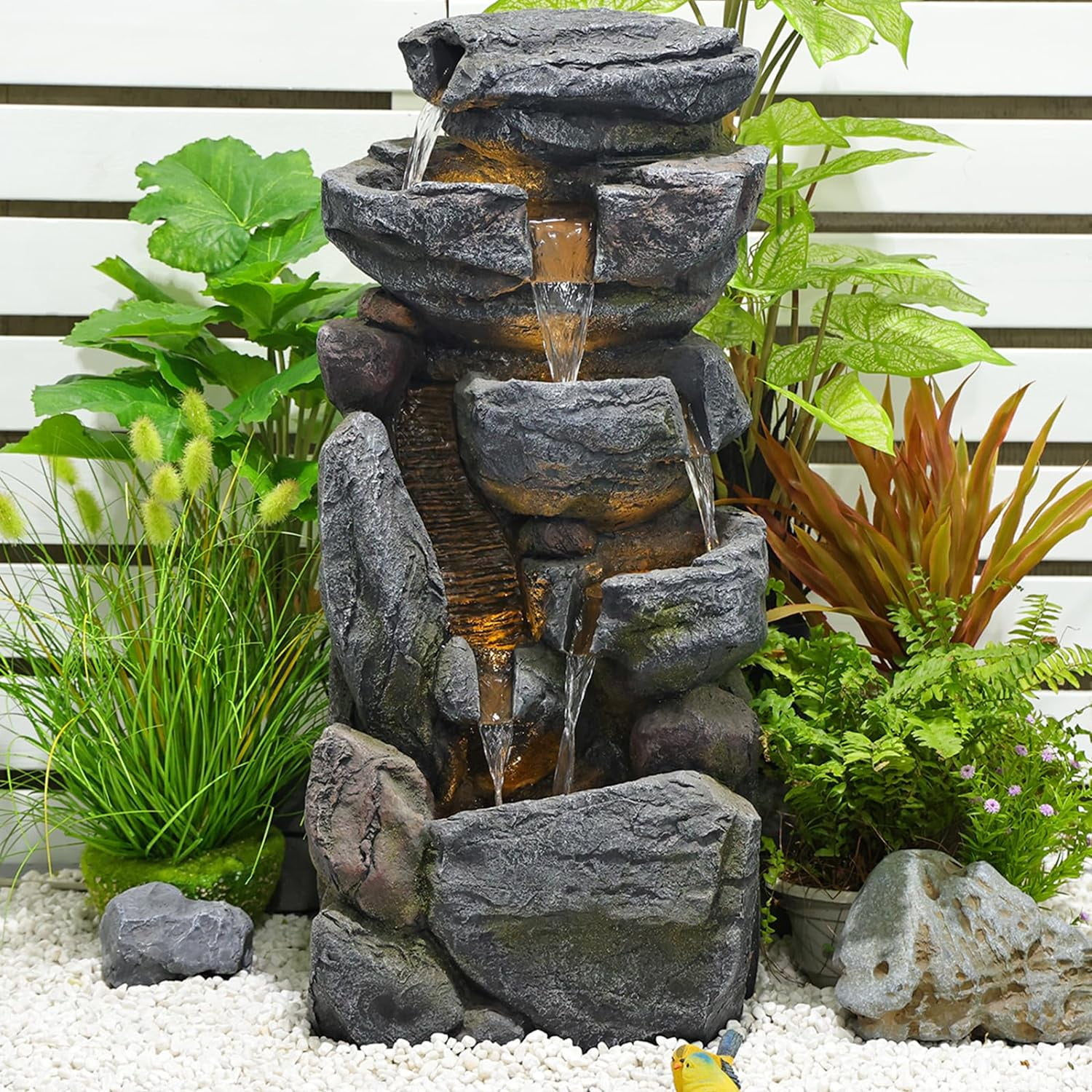 31.5” Rock Water Fountain Outdoor 6Tiers Waterfall Fountain Outdoor