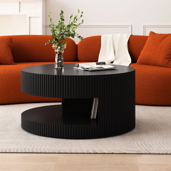 31.5'' Round Black Center Table | For Coffee Time and Relaxation | High - quality Density Board, Waterproof Surface | No Assembly Needed