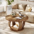 thumbnail image 1 of 31.5" Round Coffee Table, 2-Tier Circle Center Table with Open Storage Shelf, Farmhouse Rustic Living Room Coffee Table for Apartment & Small Spaces, 1 of 8