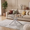 thumbnail image 1 of 31.5" Round Coffee Table with Tempered Glass Top &Metal Leg, Modern Center Table Cocktail Tea Table for Living Room,Silver, 1 of 8