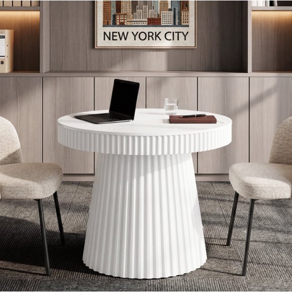 31.5" Round Conference Table with Fluted Pedestal Base, Modern Small Meeting Table for Office, Breakroom, Home Office, Discussion or Training Space