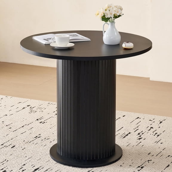31.5" Round Dining Table for 2 4, Black | Modern Small Pedestal Kitchen Table Space Saving Round Base Basin for Apartment Dining Living Room Small Spaces Family Party