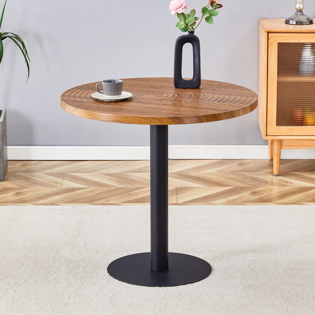 31.5" Round Dining Table for 2-4, Modern Wood Grain Kitchen Table with Black Metal Base, Water-Resistant MDF Top, Small Space Dining Table for Home Office, Natural