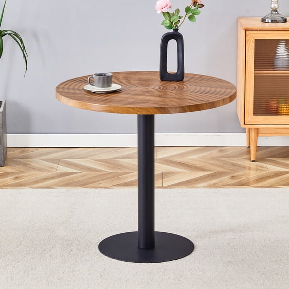 31.5" Round Dining Table for 2-4, Modern Wood Grain Kitchen Table with Black Metal Base, Water-Resistant MDF Top, Small Space Dining Table for Home Office, Natural
