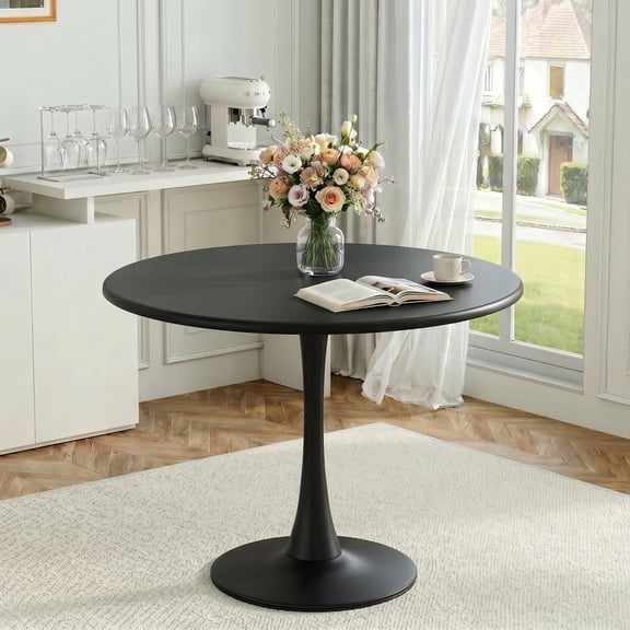31.5" Round Dining Table, All-Metal Construction and Elegant Tulip Base for Kitchen & Dining Room