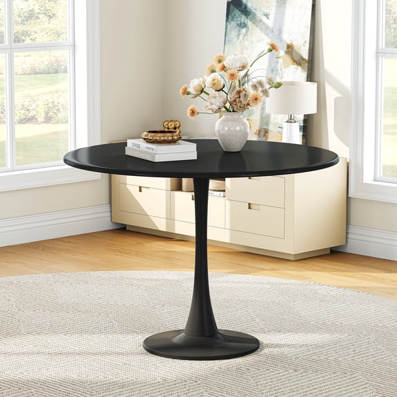 31.5" Round Dining Table, All-Metal Construction and Elegant Tulip Base for Kitchen & Dining Room