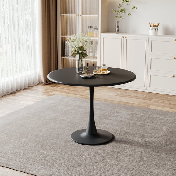 31.5" Round Dining Table for 2-4 People, Tulip Pedestal Dining Table with MDF Top & Metal Legs, Dining Table for Office, Living Room, Apartment Studio