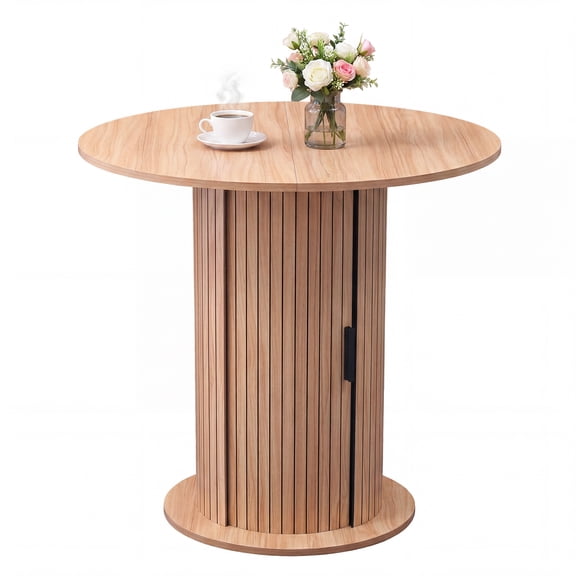 31.5" Round Dining Table for 4, MDF Wood Small Dining Table with Hidden Storage, Space Saving Kitchen Table for Small Spaces, Dining Room Table for Apartment, Natural Wood Color