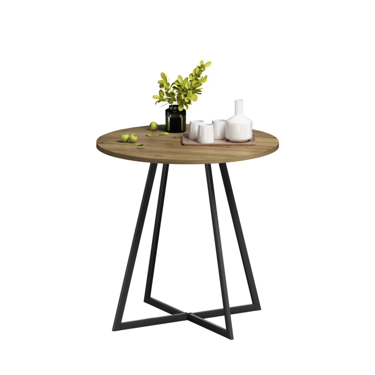 31.5" Round Dining Table, Modern Small Kitchen Table with Wood-Look Top & Black Metal Legs, Compact Circle Dining Table for 2-4 People, Apartment, Breakfast Nook & Home Office, Brown