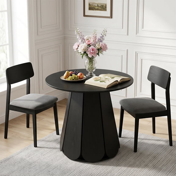 31.5" Round Dining Table, Small Circle Kitchen Table for 2-4 People, Modern Farmhouse Wood Dinning Room Tables with Pedestal Base, Space Saving Dinner Tables for Small Spaces, Table Only, Black