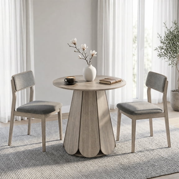 31.5" Round Dining Table, Small Circle Kitchen Table for 2-4 People, Modern Farmhouse Wood Dinning Room Tables with Pedestal Base, Space Saving Dinner Tables for Small Spaces, Table Only, Gray