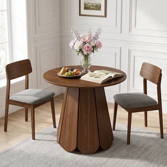 31.5" Round Dining Table, Small Circle Kitchen Table for 2-4 People, Modern Farmhouse Wood Dinning Room Tables with Pedestal Base, Space Saving Dinner Tables for Small Spaces, Table Only, Brown