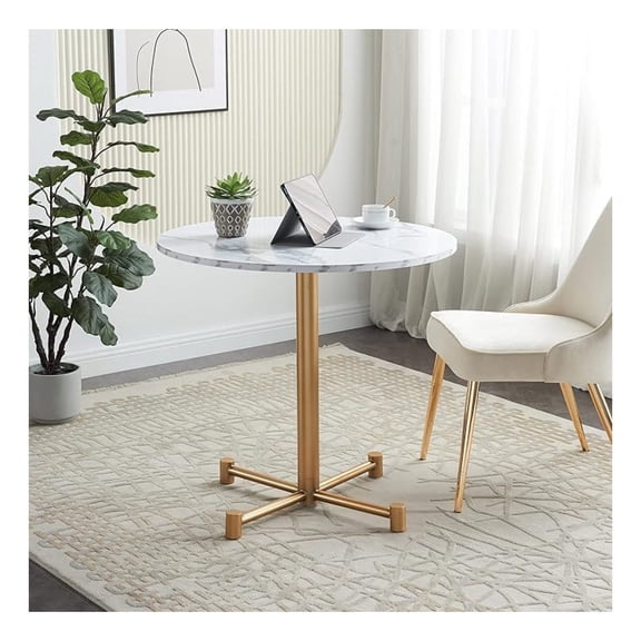 31.5" Round Dining Table with White Faux Marble Wood Top and Golden Metal Legs, Century Modern Kitchen Table for Small Space Dining Room, Seat for 2-4