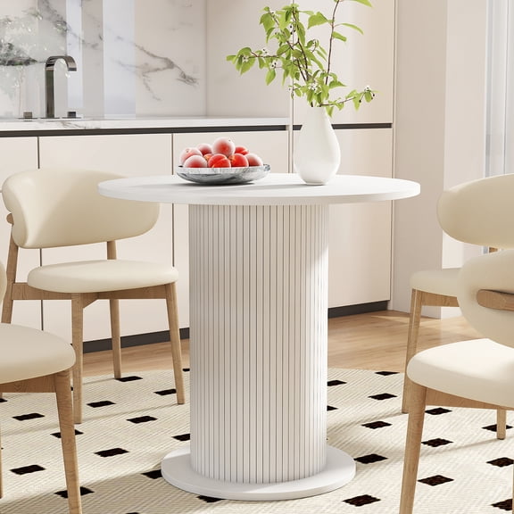 31.5" Round Dining Table for 2, Modern Small Kitchen Table with Fluted Pedestal, Space Saving, for Apartment Dining Living Room, White
