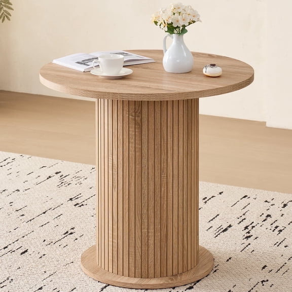 31.5" Round Dining Table for 2, Modern Small Pedestal Kitchen Table, Space Saving, for Apartment Dining Living Room. Natural